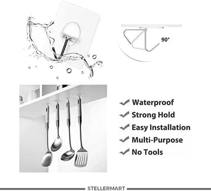 Easenest Adhesive Wall Hooks Bathroom Kitchen 12 Packs Heavy Duty Nail Free Sticky Hangers with Stainless Hooks Utility Towel Bath Ceiling Hooks