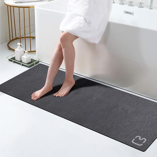 Diatomaceous Earth Bath Mat Rugs Super Absorbent Diatomite Stone Bath Mat Non Slip Quick Dry Thin Bathroom Mat Fit Under Door, Floor Rugs in Front of Bathtub, Shower Room, Sink,15.7"x23.6", Grey