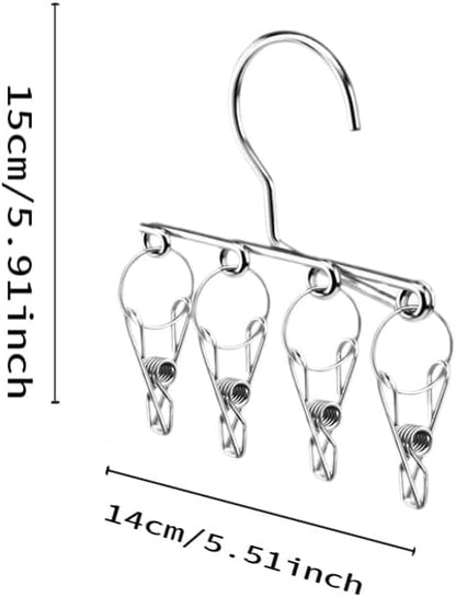 4PCS Double Clip Stainless Steel Travel Hanger, Portable Rustproof Space Saving Laundry Drying Hanger with Dual Clips, Compact Hotel Travel Hanger for Socks Handkerchiefs Small Items