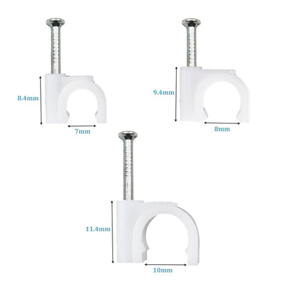 HS 7mm Ethernet Cat6 Cable Clips Clamps RG6 with Steel Nail (200 Pack) Wire Clips Black for Wall,Cord Management