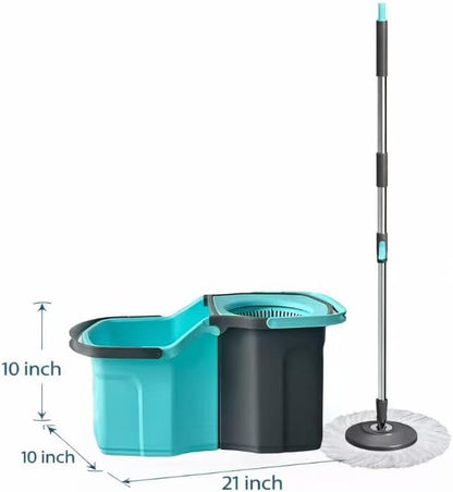 Casabella Spin Mop System with Extra Mop Head Refill - Two-Bucket Design with Splash Guard Built-in Measuring Cup and Scraper Tool with Easy Wring Pedal Spinner, 1.25-Gall (Mop)