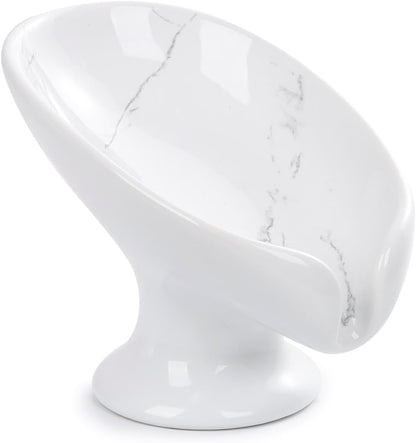 Small Soap Dish, Self Draining Bar Soap Holder for Bathroom Sink, Leaf Shaped Drainage Ceramic with Marble-Pattern Finish, Decorative Soap Dish, No Suction Cup, ANTIS'S HOME