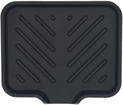 Silicone Soap Dish Tray and Sponge Holder with Drain Chute and Feet | 3-Way Sloped Design | Bathroom and Kitchen Sink Organizer Caddy (Black, 10"x4", 7.8 Ounces)