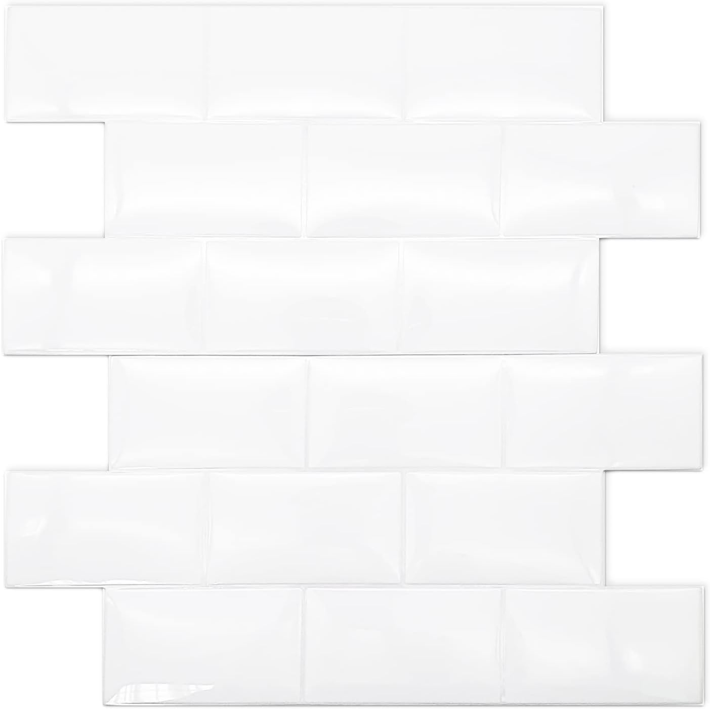 WALPLUS 20 Sheets Peel and Stick Kitchen Backsplash Tile Stickers Self Adhesive Stick on Subway Tile 12" x 6" Bathroom Splashback Water Heat Resistant 3D Wall Tiles Pure White Gray