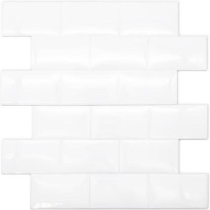 WALPLUS 20 Sheets Peel and Stick Kitchen Backsplash Tile Stickers Self Adhesive Stick on Subway Tile 12" x 6" Bathroom Splashback Water Heat Resistant 3D Wall Tiles Pure White Gray