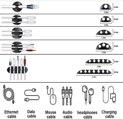 Cord Management Organizer Kit 4 Cable Sleeve split 192PCS Cable Management | 41Self Adhesive Cable Clips Holder, 10pcs and 2 Roll Self Adhesive tie ,100 Fastening Cable Ties, for TV Office Car Desk Home