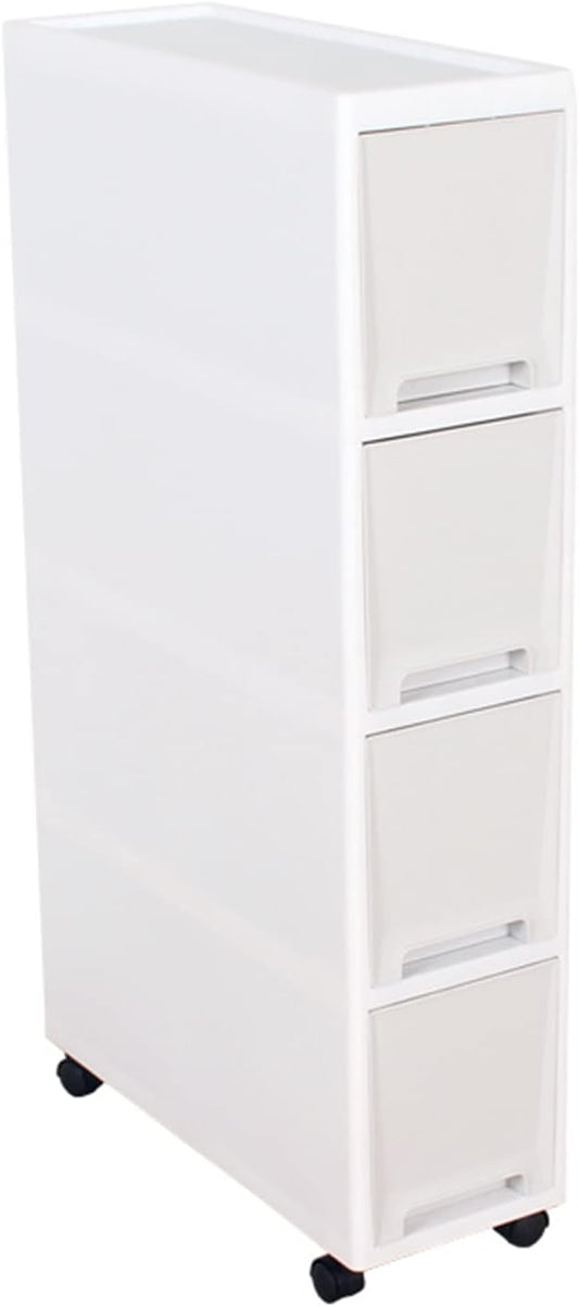 7in Narrow Slim Rolling Storage Cart, 4 Tier Kitchen Small Bathroom Storage Cabinet Beside Fridge Small Plastic Rolling Shelf with Drawers