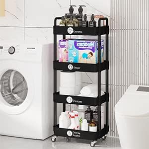 Laiensia 3-Tier Rolling Cart with Wheels,Multifunction Utility Storage Carts, Kitchen Storage Organizer,Mobile Shelving Unit for Bathroom,Laundry,with Classified Stickers,White