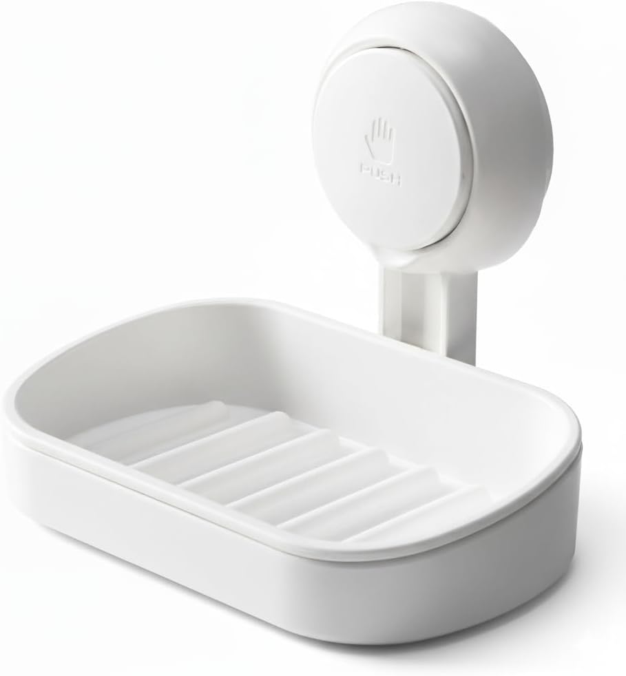 HOME&I Suction Cup Soap Dish Holder for Shower, Dual-Layer Self-Draining Bar Soap Holder, No-Drill Removable Wall Mount Soap Tray for Tile, Glass, Bathroom & Kitchen Sink