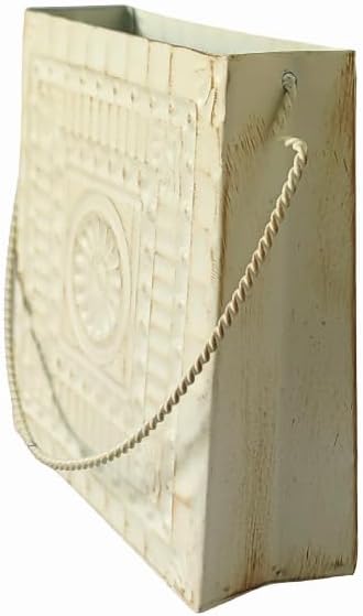 Hosley Small Cream Metal Tote Vase – Set of 4, 4.5" Long Decorative Mini Vases for Dried Floral Arrangements, Coffee Tables, Side Tables & Home Décor Accents