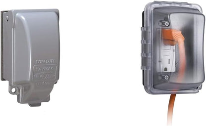 TayMac MX3200 RaynGuard Extra Duty Metal Weatherproof in-Use Cover, 1-Gang, Gray, 3.55 x 3.37 x 6.12 & MM410C Single Horizontal/Vertical Mount 1-Gang Weatherproof In-Use Electrical Outlet Cover