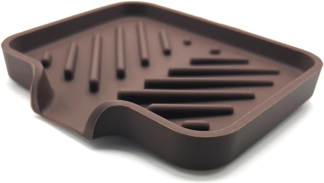 Silicone Soap Dish Tray and Sponge Holder with Drain Chute and Feet | 3-Way Sloped Design | Bathroom and Kitchen Sink Organizer Caddy (Black, 10"x4", 7.8 Ounces)