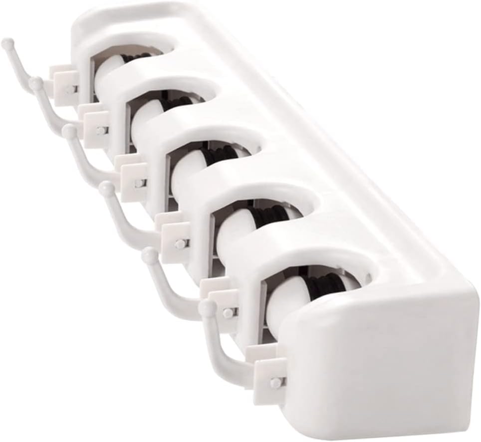 CHILDWEET Wall Mounted Mop Holder Broom Organizer Storage Rack with 5 Positions 6 Hooks Space-Saving Brush Hanger for Kitchen Garage Laundry Office