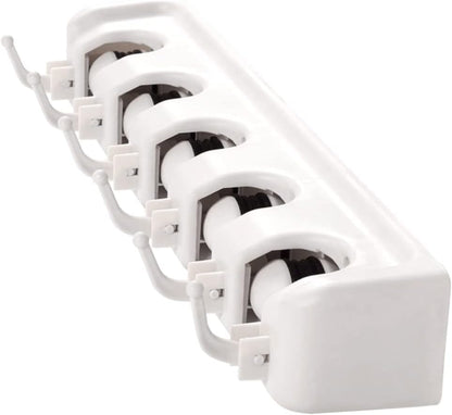 CHILDWEET Wall Mounted Mop Holder Broom Organizer Storage Rack with 5 Positions 6 Hooks Space-Saving Brush Hanger for Kitchen Garage Laundry Office