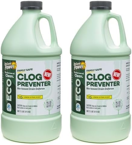 Instant Power Eco Clog Preventer - Enzyme Drain Cleaner Liquid and Deodorizer for Sink, Shower, Toilet, Garbage Disposal Cleaner, Bio-Based Drain Defense, Smell Remover and Odor Eliminator - 32 fl oz