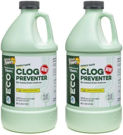 Instant Power Eco Clog Preventer - Enzyme Drain Cleaner Liquid and Deodorizer for Sink, Shower, Toilet, Garbage Disposal Cleaner, Bio-Based Drain Defense, Smell Remover and Odor Eliminator - 32 fl oz