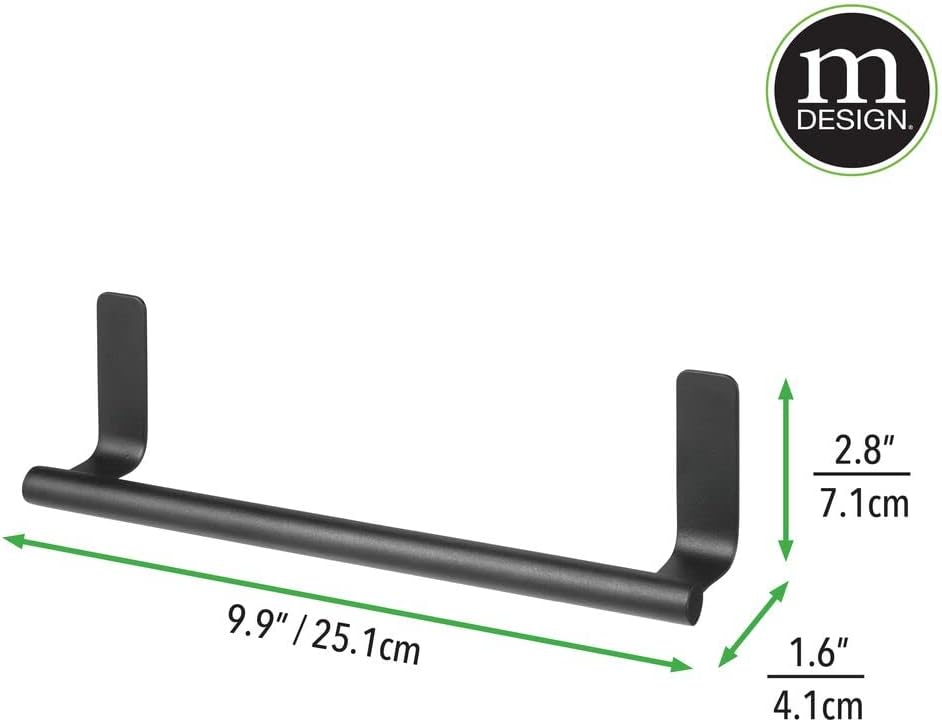 mDesign Steel Wall-Mounted Towel Rack Storage Holder - Self-Adhesive Space Saving Bar for Kitchen, Holds Hand and Dish Towels, Stick on Doors, Cabinet, Cupboard, Omni Collection, 2 Pack, Graphite Gray