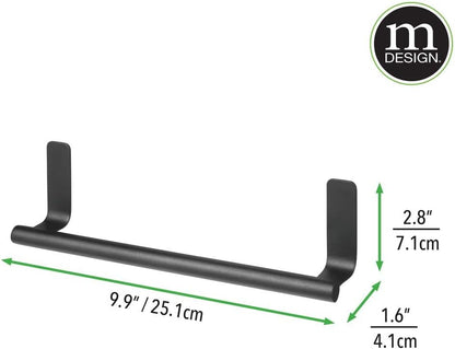 mDesign Steel Wall-Mounted Towel Rack Storage Holder - Self-Adhesive Space Saving Bar for Kitchen, Holds Hand and Dish Towels, Stick on Doors, Cabinet, Cupboard, Omni Collection, 2 Pack, Graphite Gray