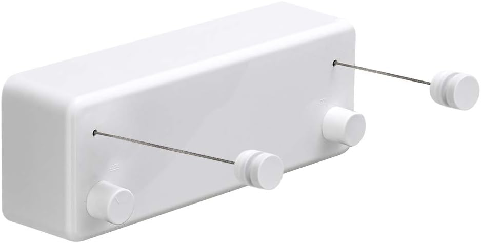 BESy Retractable Clothesline ABS case+Aluminum Dryer with Adjustable Stainless Steel Double Rope String Hotel Style Heavy Duty,Wall Mounted Method, 13.8 Feets,White