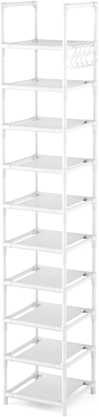 LANTEFUL Tall Narrow Shoe Rack for Entryway, 10-Tier Sturdy Metal Shoe Shelf Storage 10-15 Pairs of Shoes and Boots, Space Saving Corner Shoe Rack Organizer for Closet,Doorway,Garage,Living Room