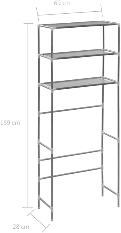 vidaXL Storage Shelf, 3-Tier Washing Machine Storage Rack, Above Washer Dryer Organizer Stand, Freestanding Bathroom Storage Rack, Silver