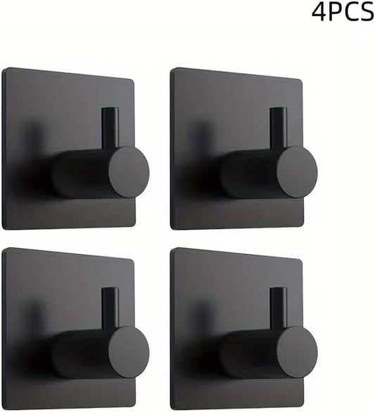4pcs, Adhesive Heavy Duty Wall Hooks, Waterproof Stainless Steel Hooks, Wall Mount, Silvery