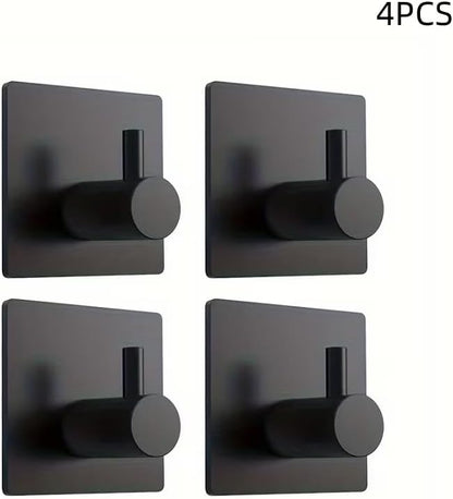 4pcs, Adhesive Heavy Duty Wall Hooks, Waterproof Stainless Steel Hooks, Wall Mount, Black