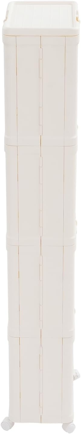4-Tier Stackable Narrow Storage Cabinet with Wheels and Doors,Slim Plastic Rolling Cart with Adjustable Shelves,Foldable Floor Cabinets for Small Space, Bathroom,Kitchen,Beige