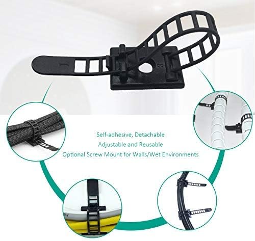 25 Pieces Desk Wire Organizer Cable Ties Zip Ties Adhesive Cord Clips Cable Management Cord Keeper Desk Wire Management | Compact 25-pack for desks, entertainment centers, and small home cable setups; adjustable nylon straps release for reuse.