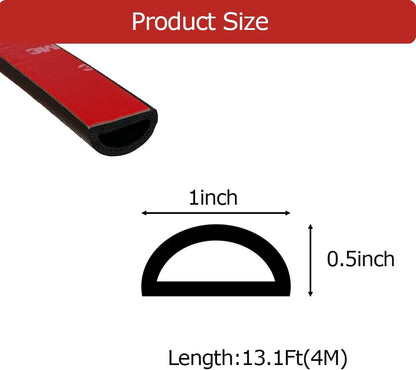 Foam Rubber Seal Strip, Self-Adhesive D Shape EPDM Rubber Weather Stripping for RV, Boat, Auto, Truck, Marine, Garage Doors/Window and More, W:1"; H:0.5",13Ft