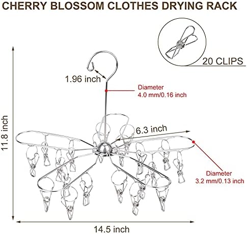 Foldable Clothes Drying Hanger Stainless Steel Underwear Drying Rack with 20 Clips, Laundry Sock Hangers for Hanging Bra, Lingerie, Hat, Scarf, Gloves, Diapers, Towels, Baby Clothes