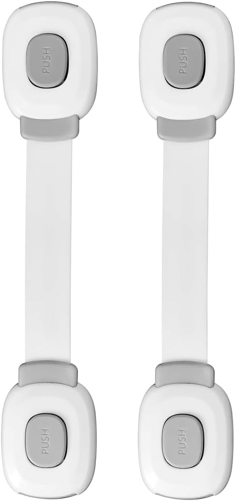 2 Pack Cabinet Locks Safety Cabinet Proofing Safety Strap Locks Adhesive Drawer Fridge Ovens Door Toilet Latches No Drill Multi-Purpose for Furniture Kitchen Grey