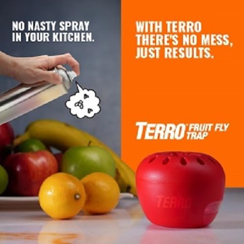 TERRO Fruit Fly Trap 4-Pack, 180 Day Lure Supply, Food-Based Lure | Apple-Shaped Design for Kitchen Counters, Fruit Bowls, Trash Cans, Food-Based Lure, Indoor Pest Control, Fruit Fly Killer