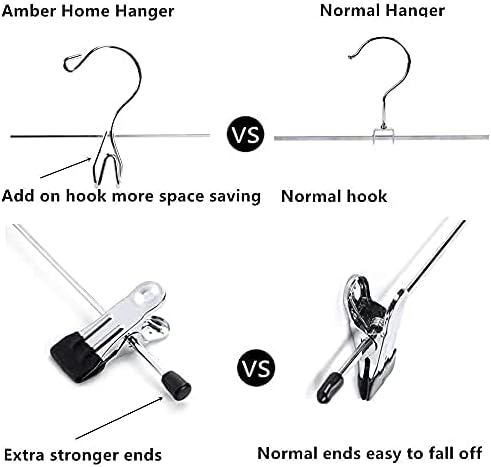 Amber Home 12 Pack Heavy Duty Add on Metal Pants Skirt Hangers, Stackable Add-on Metal Clothes Hangers with 2-Adjustable Clips, Cascading Clip Hangers Space Saving for Jeans, Slacks