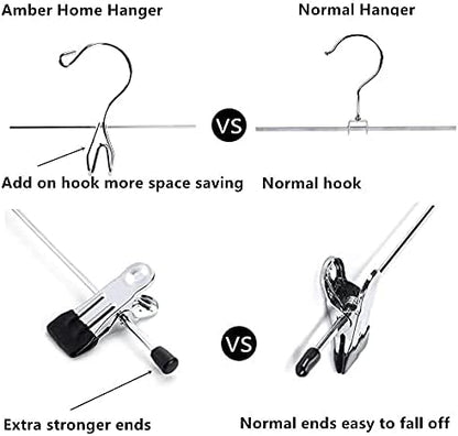 Amber Home 12 Pack Heavy Duty Add on Metal Pants Skirt Hangers, Stackable Add-on Metal Clothes Hangers with 2-Adjustable Clips, Cascading Clip Hangers Space Saving for Jeans, Slacks