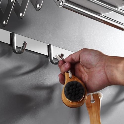 Stainless Steel Wall Mounted Towel Rack Clothes Airer Laundry Drying Rack Folding Adjustable Collapsible Space Saver Dryer Bath Towel Rail Bar with Hooks(Size:60cm)