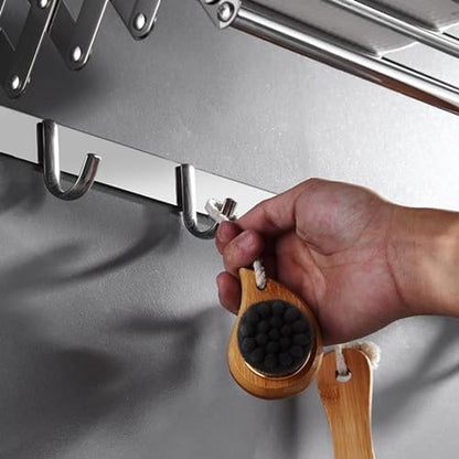 Stainless Steel Wall Mounted Towel Rack Clothes Airer Laundry Drying Rack Folding Adjustable Collapsible Space Saver Dryer Bath Towel Rail Bar with Hooks(Size:60cm)