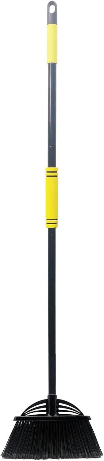 Four-Section Rod Long-Handled Broom,Heavy-Duty Broom, Angle Broom for Outdoor/Indoor（Black+Orange）