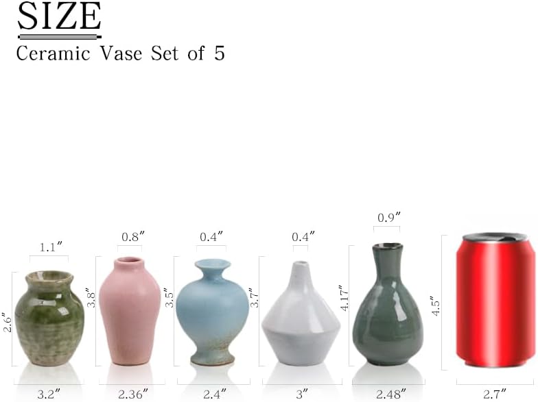 Set of 5 Ceramic Bud Vase - Home Decor Dried Flower Arrangement Small Vase, Gradient Glaze Design, Home, Living Room, Dining Table, Farmhouse, Office Decor, Bedroom, Housewarming Gift Set.