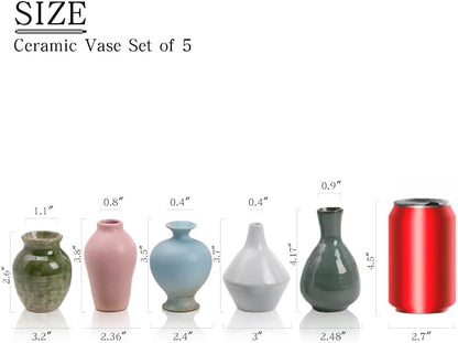 Set of 5 Ceramic Bud Vase - Home Decor Dried Flower Arrangement Small Vase, Gradient Glaze Design, Home, Living Room, Dining Table, Farmhouse, Office Decor, Bedroom, Housewarming Gift Set.