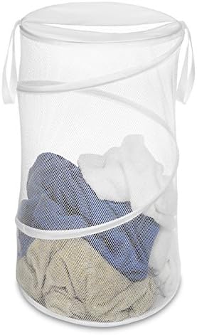 Whitmor Mesh Popup Laundry Hamper 3 Compartment Sortable Horizontal Collapsible Laundry Basket for Clothes Laundry Room Bedroom