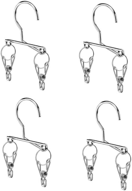 4PCS Double Clip Stainless Steel Travel Hanger, Portable Rustproof Space Saving Laundry Drying Hanger with Dual Clips, Compact Hotel Travel Hanger for Socks Handkerchiefs Small Items