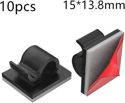 10 Pcs Adhesive Cable Clips,Black 14mm Cable Management Clips with Acrylic Backing, Self-Adhesive Wire Organizer for Cables, Cords and LED Strips