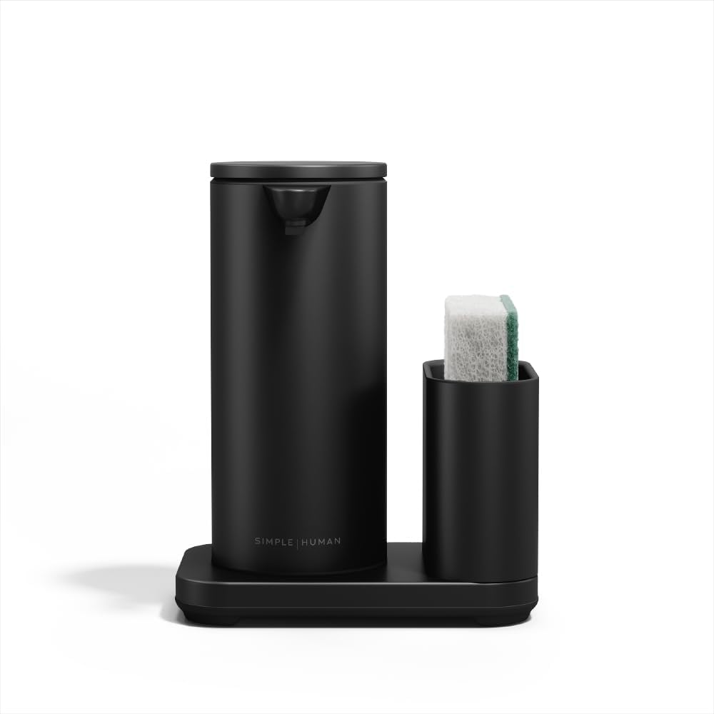 simplehuman Liquid Sensor Pump with Caddy, 9 oz Automatic Soap Dispenser for Kitchen and Bathroom, Touchless Motion Sensor, Variable Dispense, Rechargeable, High-Grade White Steel