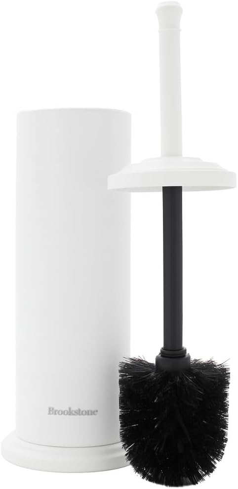 BROOKSTONE Toilet Brush and Holder Set for Bathroom with Splash Guard for Deep Cleaning, Compact and Space Saving Stylish Toilet Bowl Cleaners, Chrome