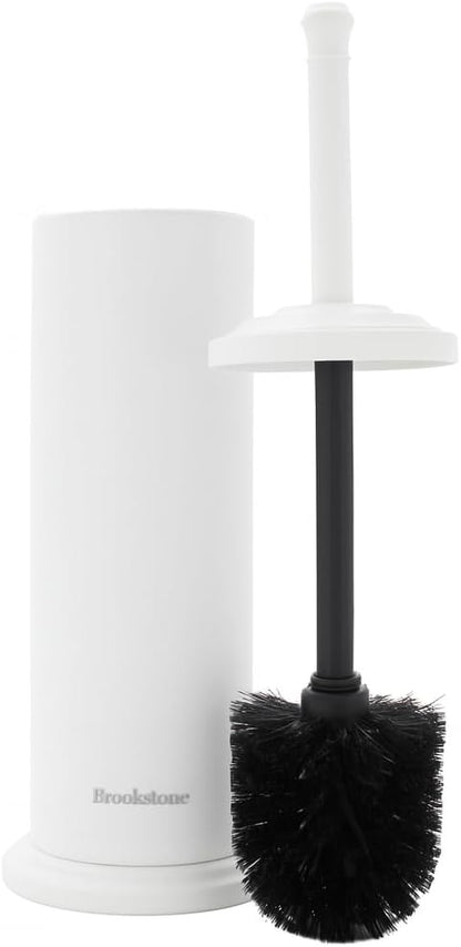BROOKSTONE Toilet Brush and Holder Set for Bathroom with Splash Guard for Deep Cleaning, Compact and Space Saving Stylish Toilet Bowl Cleaners, Chrome