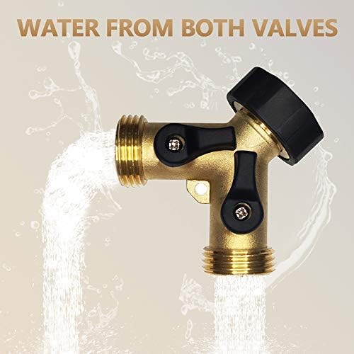 HQMPC Garden Hose Y Valve Splitter Brass Hose Splitter With Stainless Steel Long Handle Brass Garden Hose Adapter 2 Way Y Valve 3/4" GHT Thread 2pcs