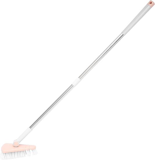 Bathroom Cleaning Brush with Long Handle Stiff Bristles Floor Cleaner Scrub Brush for Tile and Tub in Light Pink for Home Cleaning