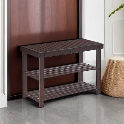 SONGMICS Shoe Rack Bench, 3-Tier Bamboo Shoe Storage Organizer, Entryway Bench, Holds Up to 286 lb, 11.3 x 27.6 x 17.8 Inches, for Entryway Bathroom Bedroom, Ink Black ULBS04H