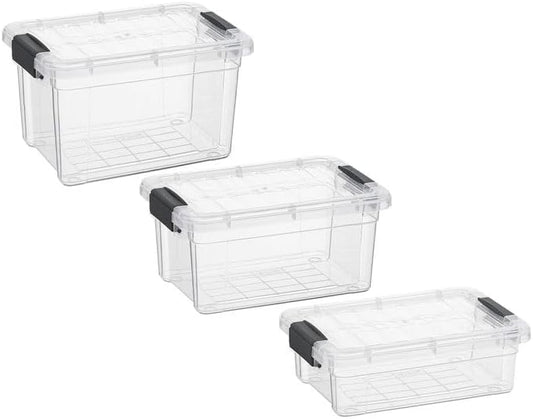 Superio Under Bed Storage Containers with Wheels (3 Pack), Flat Clear Storage Bin Stackable Large Storage Latch Box with Lids Store Cloths, Bedding, Linen, For Under The Bed, Garage, Home - Colors B